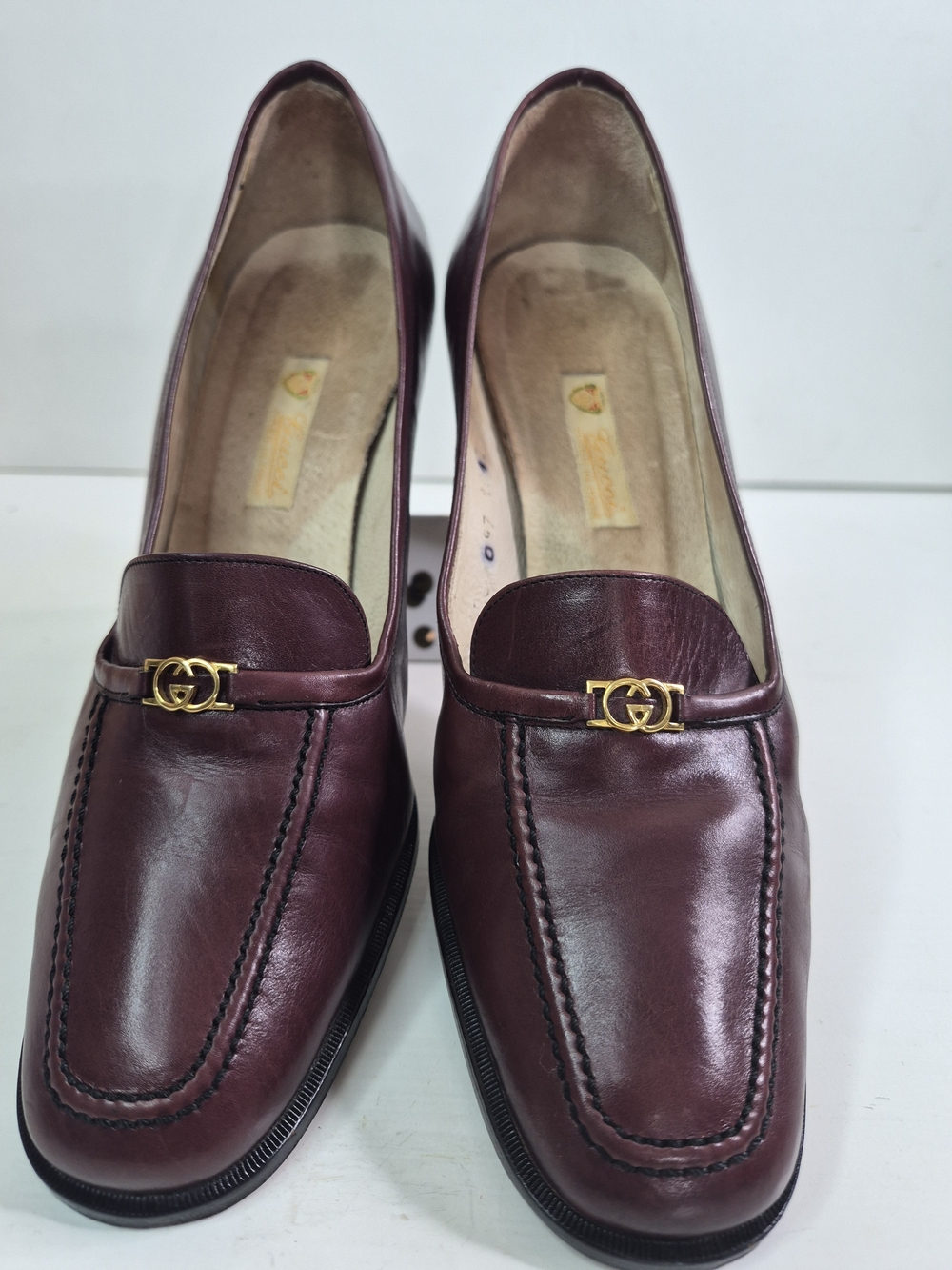 Gucci Women's Burgundy Leather Loafers with Gold Hardware
